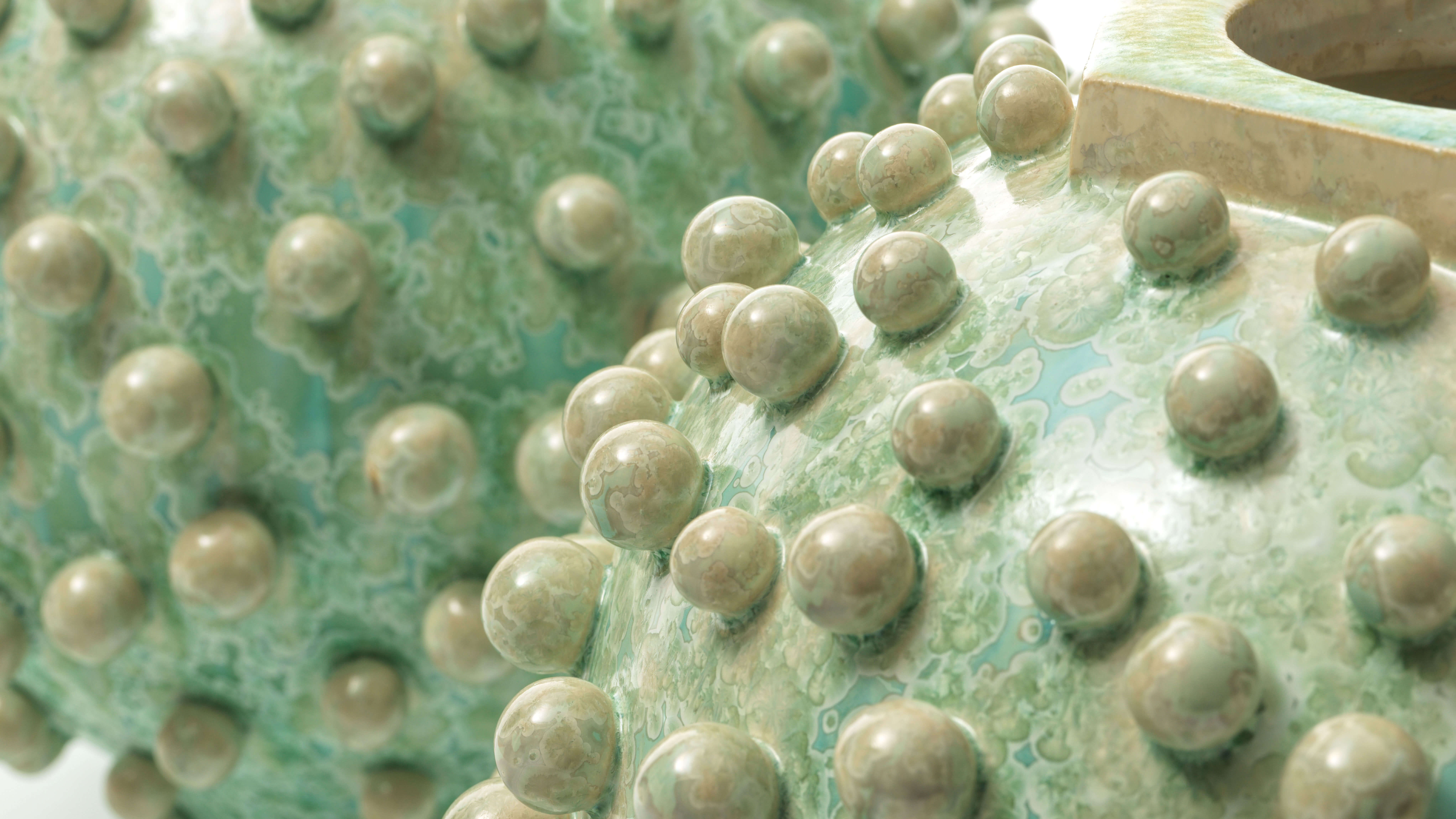 Pair of Fizzing Moon Jars detail Stoneware pots 2024 by Kate Malone Ceramics