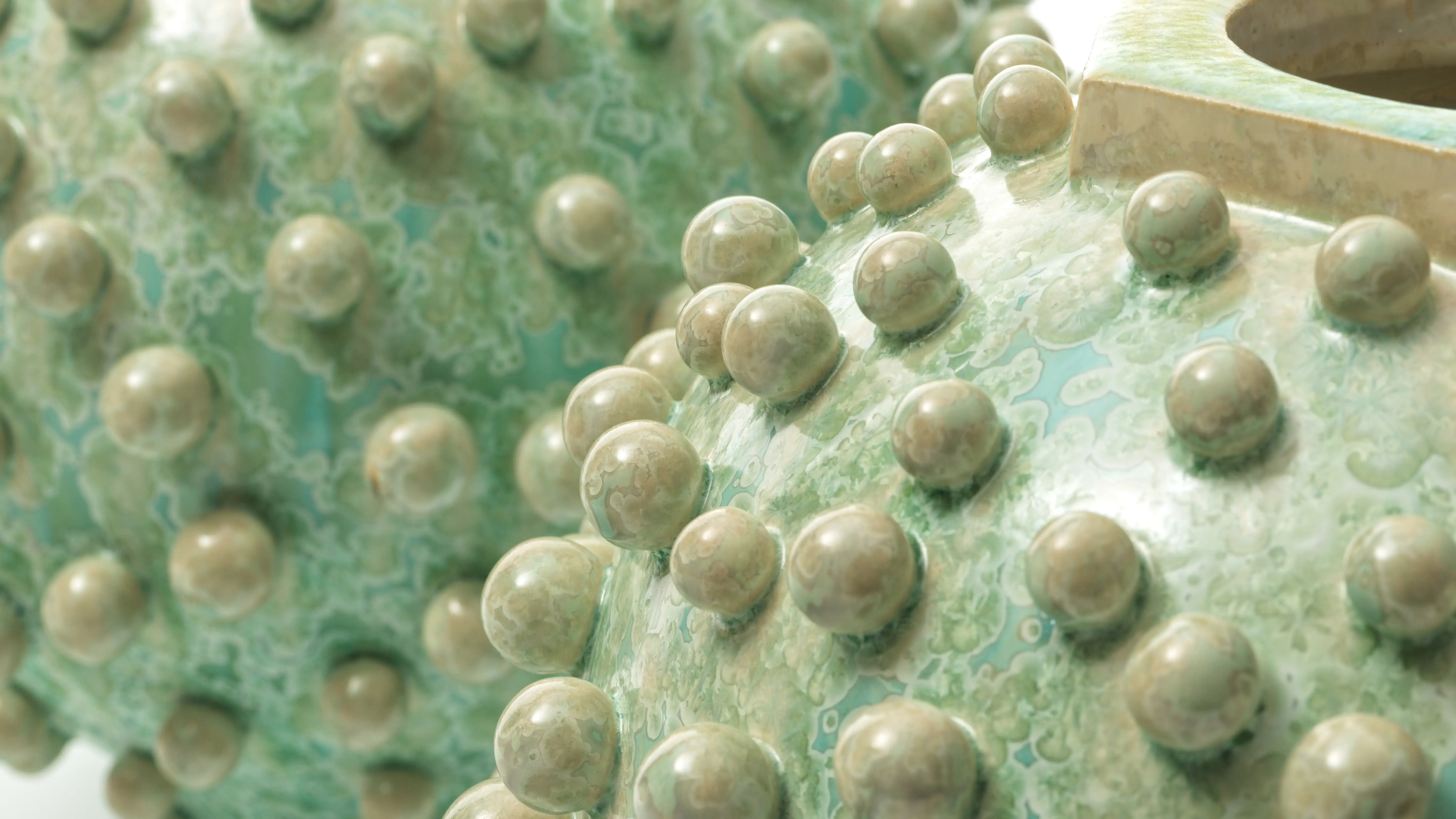 Pair of Fizzing Moon Jars detail Stoneware pots 2024 by Kate Malone Ceramics