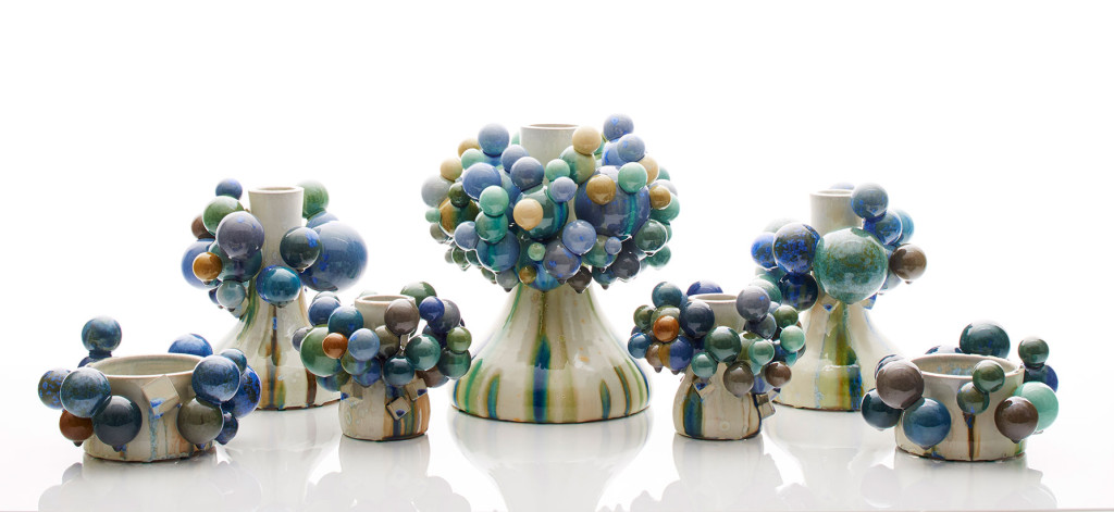 Garniture of Seven Atomic Vessels - <p>Crystalline-glazed stoneware</p>
